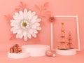 Display background for Cosmetic product presentation. Empty showcase, 3d rendering, flower paper.