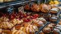 A display of a bakery with many different types of pastries, AI Royalty Free Stock Photo