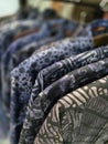 Display of batik motive shirts hanging for sell Royalty Free Stock Photo