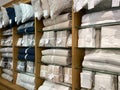 A display of bed linens for sale at a Pottery Barn Retail Store in Orlando, Florida Royalty Free Stock Photo