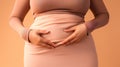 Display of Belly: Woman Holds Hand Over Her Midsection