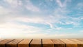 Display board shelf table counter with copy space for advertising backdrop and background with blue cloud clear sky Royalty Free Stock Photo