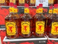 A display of bottles of Fireball Cinnamon Whisky with background bokeh at a Binneys liqour store in Springfield, Illinois