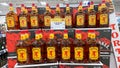 A display of bottles of Fireball Cinnamon Whisky with background bokeh at a Binneys liqour store in Springfield, Illinois