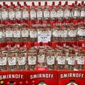 A display of  bottles of Smirnoff Vodka at a Binneys liqour store in Springfield, Illinois Royalty Free Stock Photo