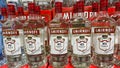 A display of  bottles of Smirnoff Vodka at a Binneys liqour store in Springfield, Illinois Royalty Free Stock Photo