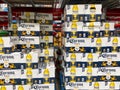 A display of boxes of bottles of Corona Extra on a display shelf of a Sams Club Warehouse Grocery Store Royalty Free Stock Photo