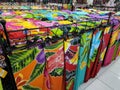 Display of brightly colorfull fabrics at the shop in kuta