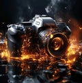 Display of camera with sparkling of fire Royalty Free Stock Photo