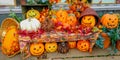 Display of Carved Pumpkins in Waterford, Wisconsin Royalty Free Stock Photo