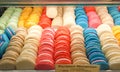 Display case with colorful macaron cookies for sale Royalty Free Stock Photo