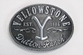 Yellowstone Dutton Ranch Y logo belt buckle. Drama: Yellowstone is a popular American drama. A modern Western drama Royalty Free Stock Photo