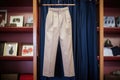display of classic high-waisted trousers