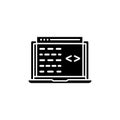 Display code icon set. computer software program script vector symbol. web html sign in black filled and outlined style