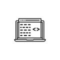 Display code icon set. computer software program script vector symbol. web html sign in black filled and outlined style