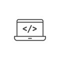 Display code icon set. computer software program script vector symbol. web html sign in black filled and outlined style