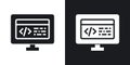 Display code icon set. computer software program script vector symbol. web html sign in black filled and outlined style