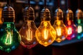 A display of colorful light bulbs - Generative AI Royalty Free Stock Photo