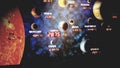 Display of a comparison of the weight of a specific object on different planets of the solar system