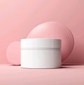 Display of cream container with pink blackl