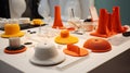 A display of 3D-printed prototypes featuring innovative designs for consumer electronics