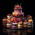 Display of different cakes on black background, a decadent assortment