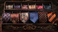 Display of different patterns and colours of man ties in a shop or showroom. Royalty Free Stock Photo