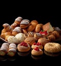 a display of different types of bread and pastries