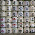 A display of donated barrels of sake.   Kyoto Japan Royalty Free Stock Photo