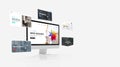 Display featuring web design studio sample pages circling around, showcasing the studio\'s creative concept