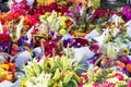 Display of flower arrangements at the market