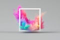 Display frame with colorful powder paint explosion. image Royalty Free Stock Photo