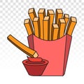 Display of french fries / potato chips with sauces - flat colour icon for apps and websites