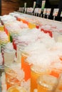 Display of Fruit juice in plastic glass with cold