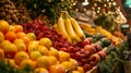 A display of a fruit stand with many different types of fruits, AI Royalty Free Stock Photo