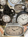 A display with a group of vintage watches, concept of time passing by, antique watches imitation, wall clock Royalty Free Stock Photo