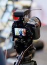 Display or monitor of DSLR camera shooting video interview in a trade show