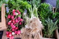 Display of organic produce at a farmers market in New Zealand, N Royalty Free Stock Photo