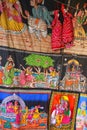 Display of paintings on a cloth at Johari Bazaar in Jaipur, India