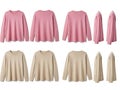 Display of pink and beige long-sleeve t-shirts from multiple angles Royalty Free Stock Photo