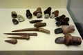 Display of Primitive Stone Axes and Bone and Antler Tools