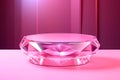Display product pink crystal podium. background light pink.