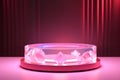 Display product pink crystal podium. background light pink.