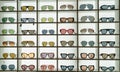 Display rack full of various sunglasses Royalty Free Stock Photo