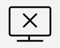 Display Screen Off Icon. Computer Monitor PC Error Problem Cross X Issue Black White Line Sign Symbol EPS Vector Royalty Free Stock Photo
