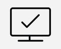 Display Screen Ok Icon. Computer Monitor PC Okay Status Checked Verified Tick Black White Sign Symbol EPS Vector Royalty Free Stock Photo