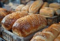 Display of Several Baskets of Bread in a Bakery Royalty Free Stock Photo