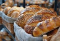 Display of Several Baskets of Bread in a Bakery Royalty Free Stock Photo