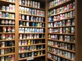 Vintage Beer Cans on Display Shelf