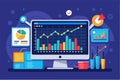 The display shows trading analyst data with a flat trend across various charts in an office setting Trading analyst data shows a Royalty Free Stock Photo